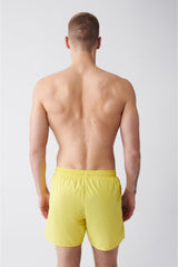Men's Yellow Quick Dry Standard Size Straight Swimwear Marine Shorts E003801