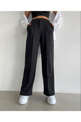 Women's Black Plain 2 Thread Wide Leg Sweatpants - Swordslife