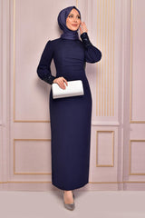 Pearl Detail Evening Dress Indigo Asm2553 - Swordslife