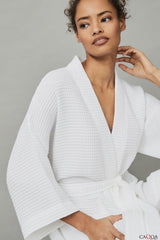 Women's 100% Cotton 4 Seasons White Pique Dressing Gown & Bathrobe - Swordslife