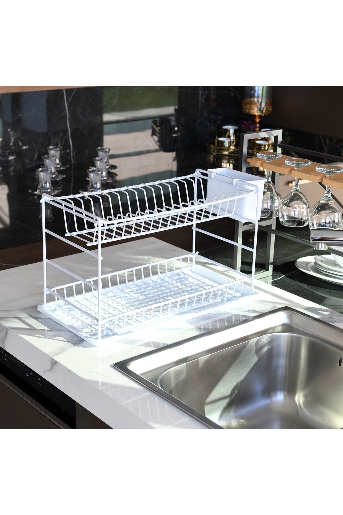 Lifetime Stainless Two-Tier Plate Rack Dish Rack 50 Cm White