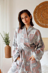 Adult Patterned Muslin Bathrobe, Special Design Cotton 3 Ply Double Sided - Swordslife