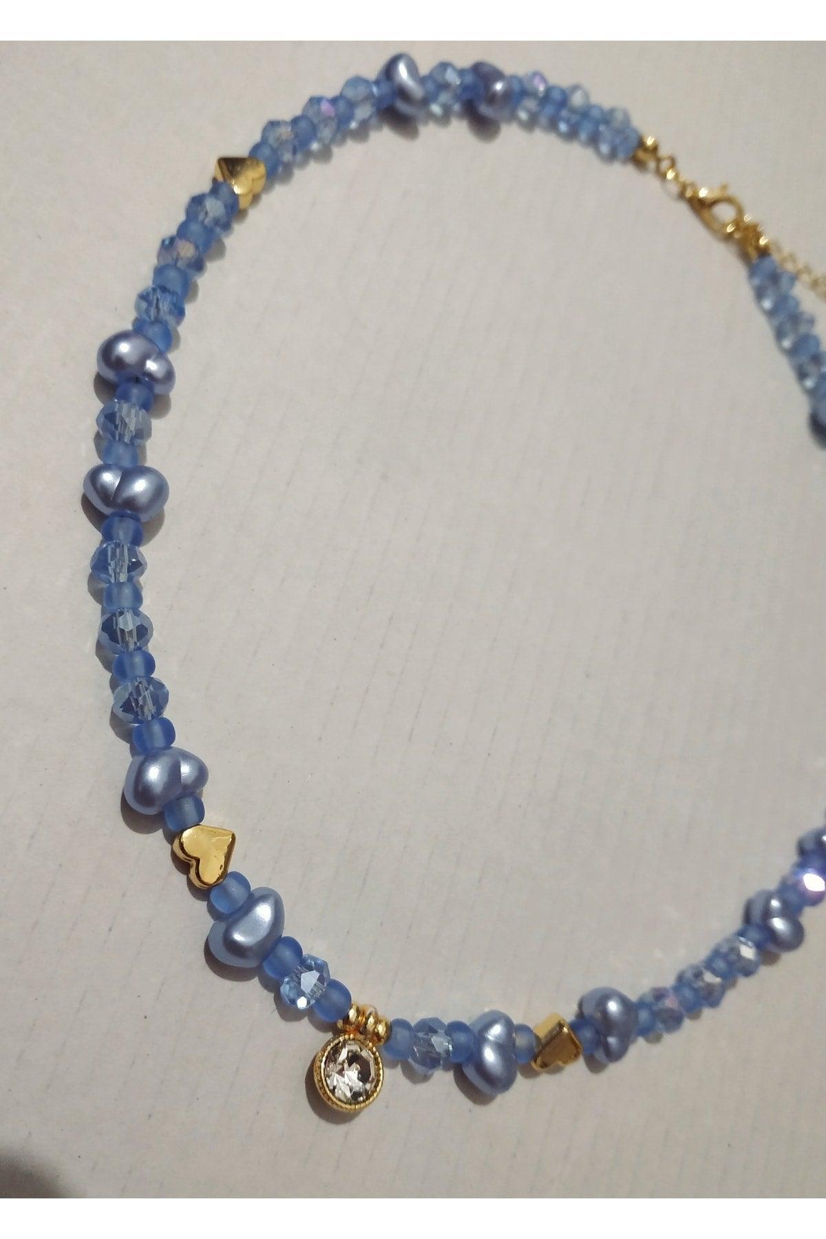 Pearl Blue Necklace with White Shimmer Tip - Swordslife