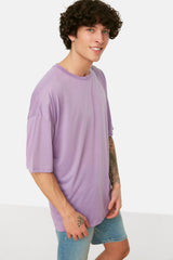 Purple Men's Basic Oversize Crew Neck Short Sleeved T-Shirt