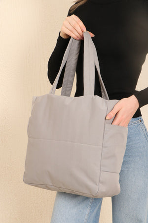 Gray U25 3-Compartment Side 2 Pocket Detailed Zipper Closure Canvas Women'S Arm And Shoulder Bag B:35 E:35 G:1