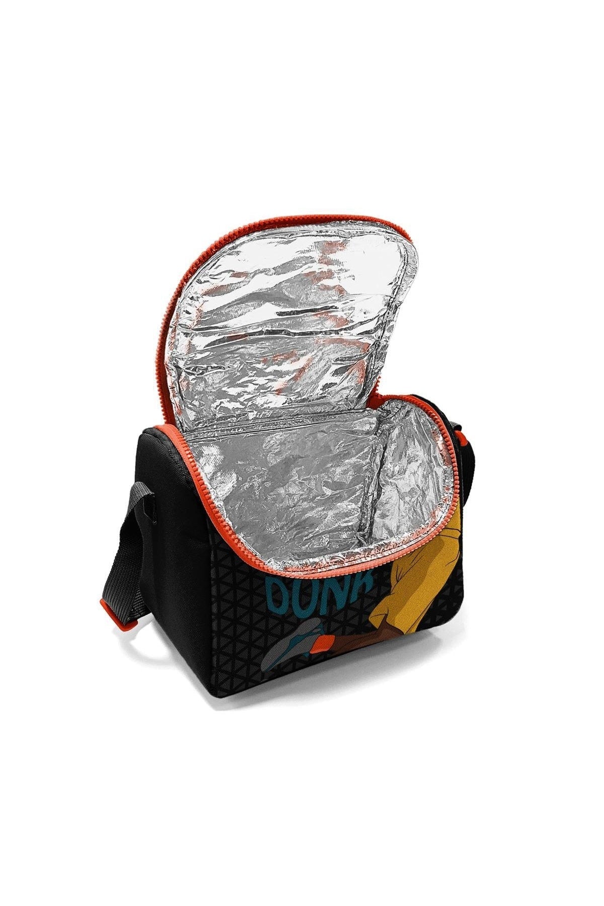 Dreiteiliges Schulrucksack-Set für Kinder mit Basketball-Muster, Schwarz/Orange, 14385