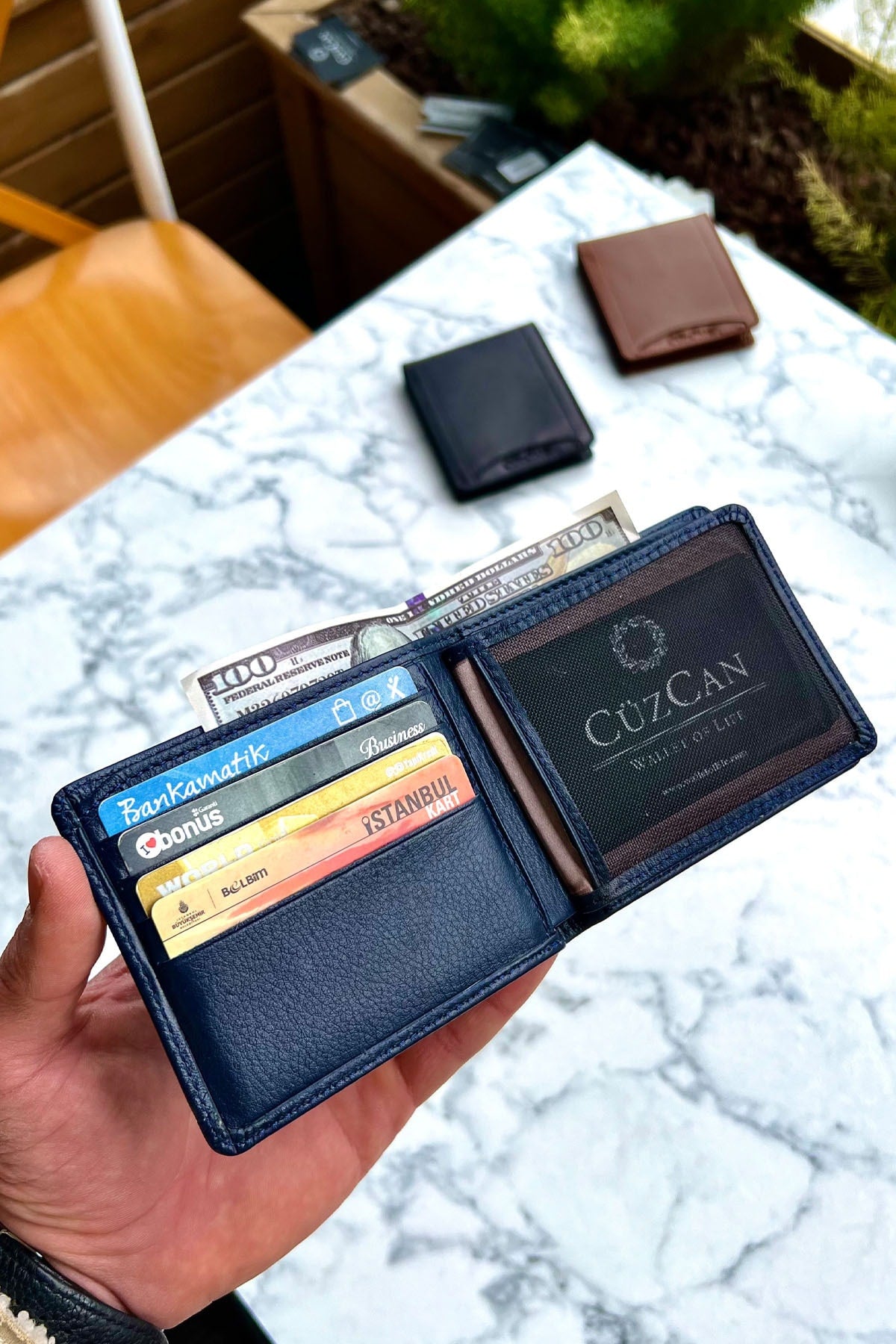 Navy Blue Butterfly Model Genuine Leather Men'S Custom Printed Wallet