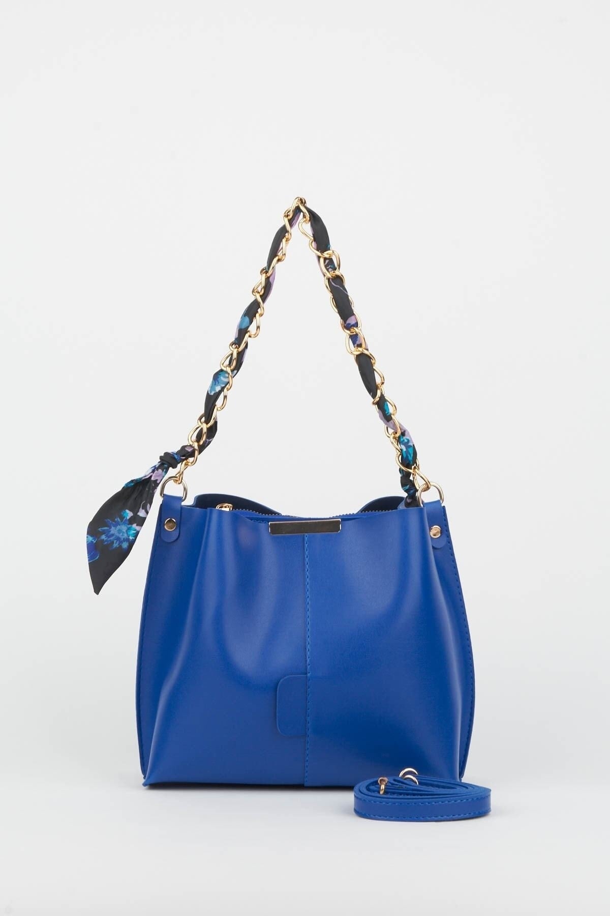 Damen Sax Blau Schal Kette Accessoire Weiches Leder 3-Fach Hand-, Arm- Und Schultertasche