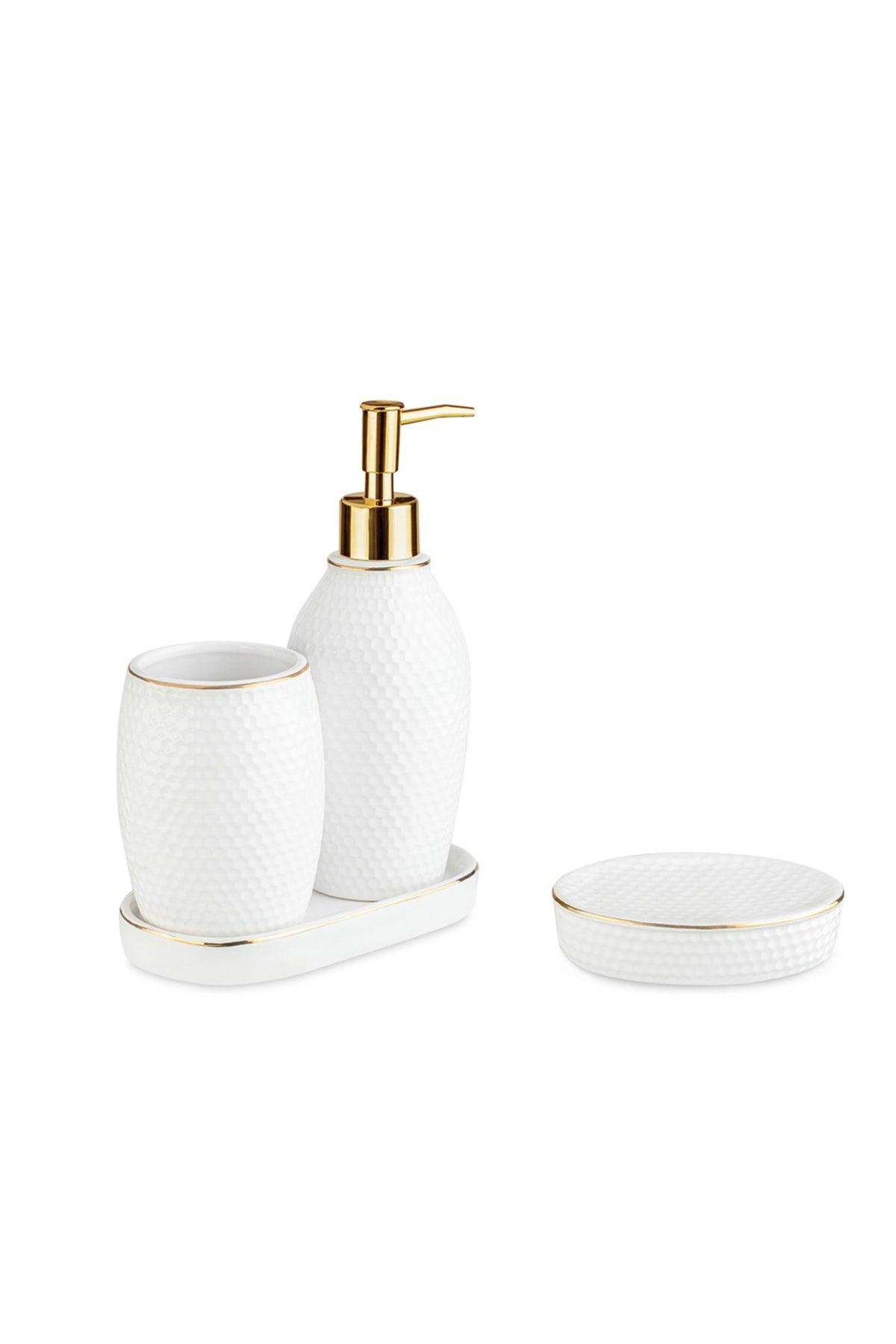 Rich 4 Pcs Bathroom Set White – Gold - Swordslife