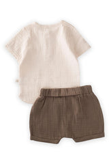 Organic Half Pop Shirt Shorts Set 1-5 Age Cream/dark Beige