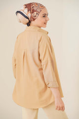103901 Oversize Basic Hijab Shirt - Beige - Swordslife