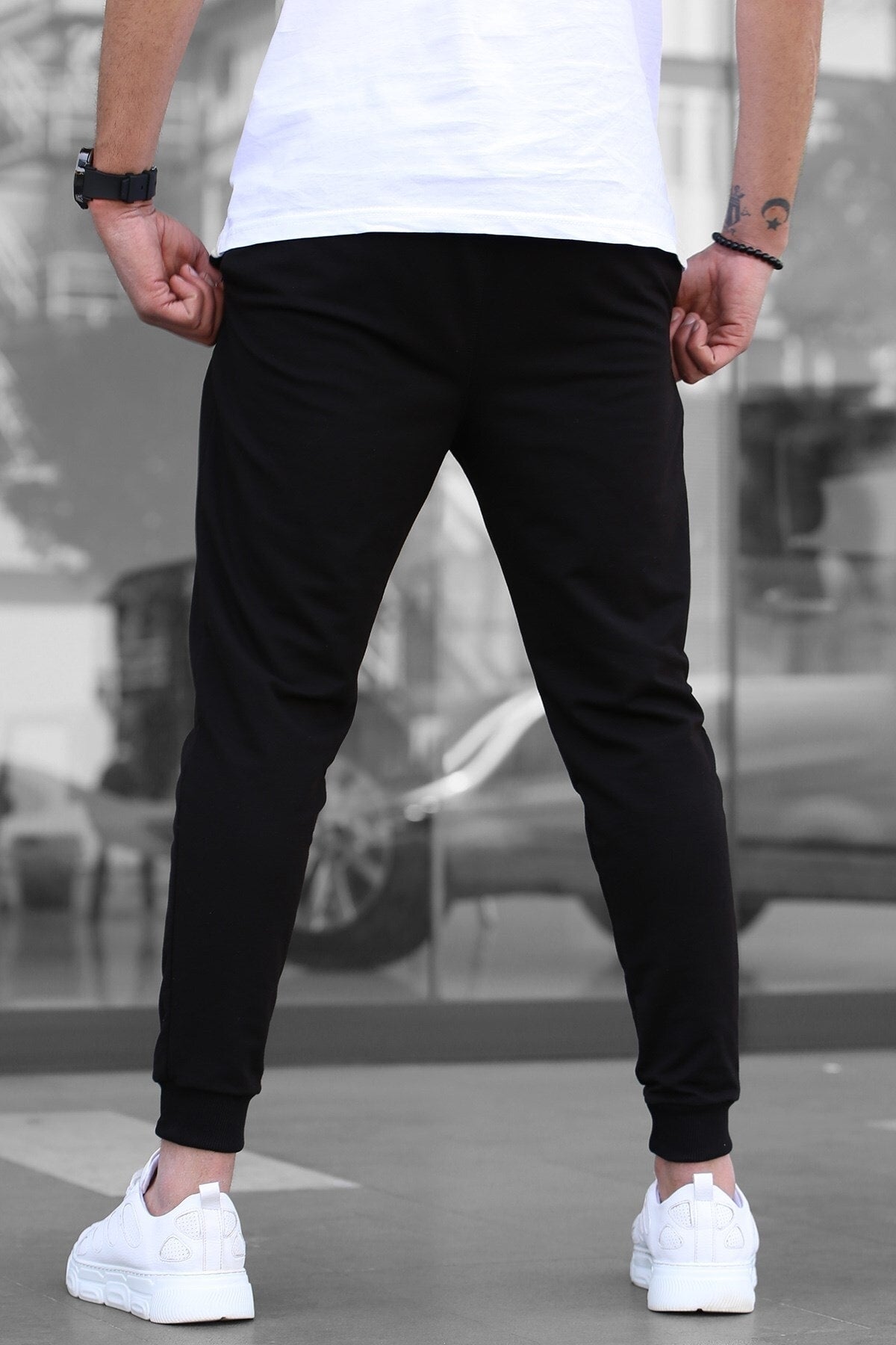 Men's Black Elastic Elastic Sweatpants 4821