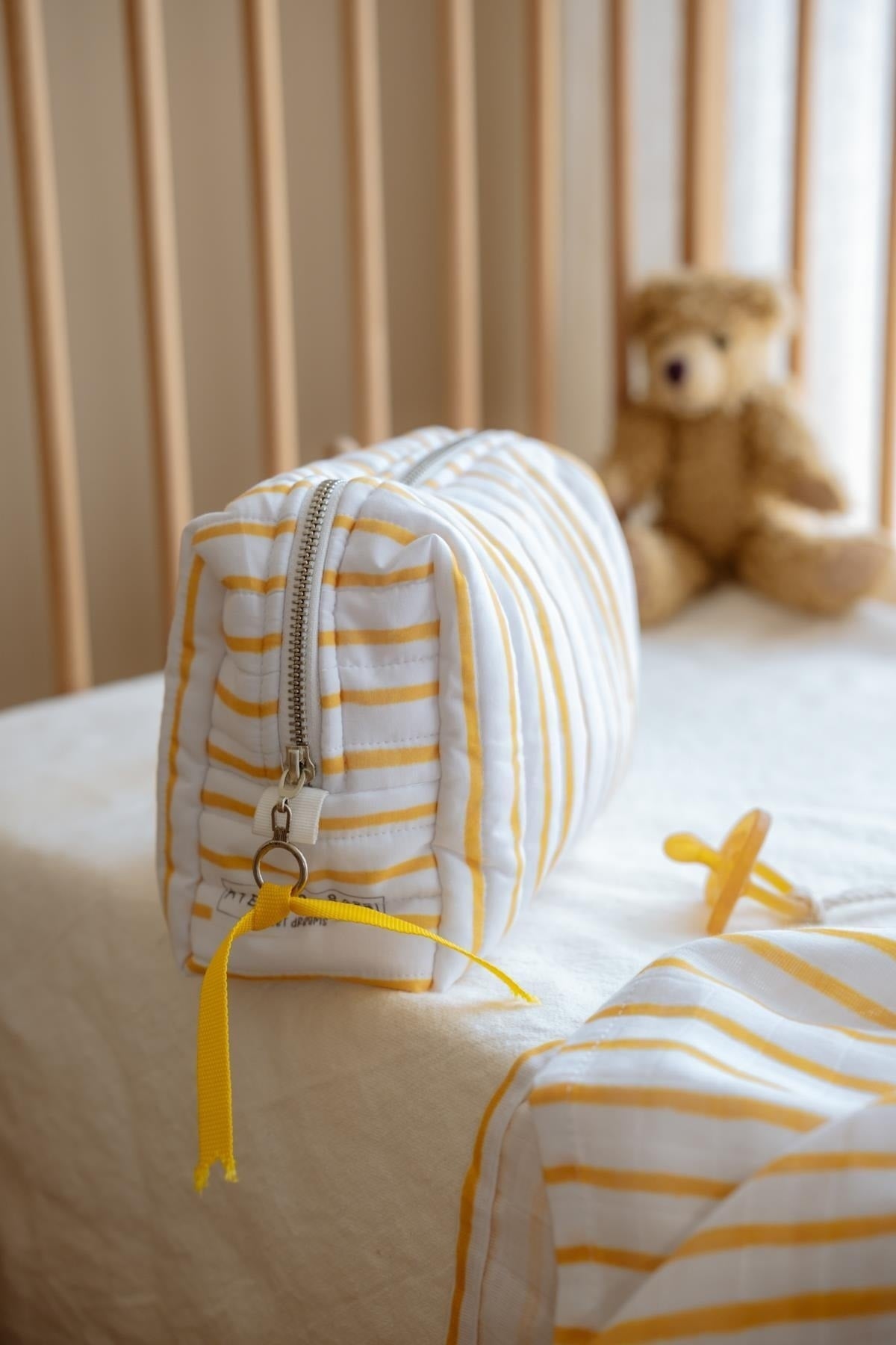 Atelier Babbi Care Bag - 100% Organic Cotton - Yellow Striped