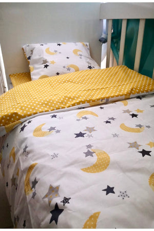Baby Kids Duvet Cover Set 70X110 For Park Crib Yellow Moon Star Yellow Polka Dot.