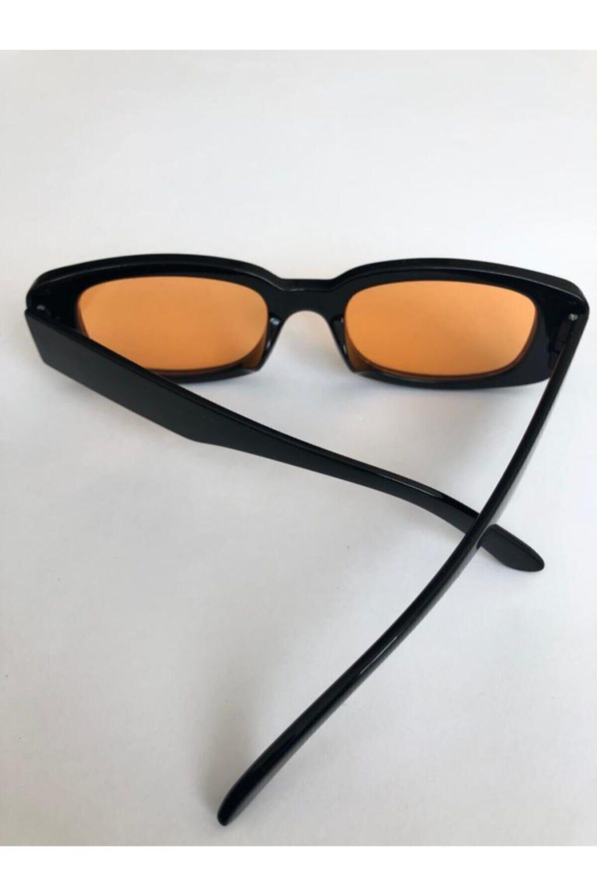 Unisex Orange Black Square Rectangle Vintage Retro Sunglasses