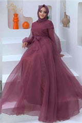 Women's Purple (LILA) Belted Tulle Evening Dress T 4693 - Swordslife