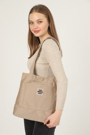 Mink U22 3-Compartment Front 2 Pocket Detailed Canvas Fabric Daily Women'S Arm And Shoulder Bag B:35 E:35