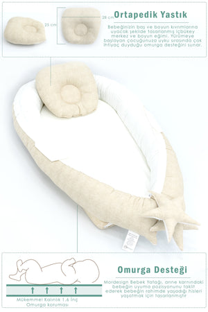 Babynest Orthopädische Babymatratze, Piqué und Kinderwagenzubehör 6er Set, Rainbow Serie, Creme
