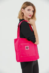 Fuchsia U22 3-Compartment Front 2 Pocket Detailed Canvas Fabric Daily Women's Arm and Shoulder Bag B:35 E:35