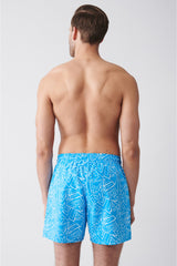 Men's Turquoise Quick Dry Printed Standard Size Swimwear Marine Shorts E003802