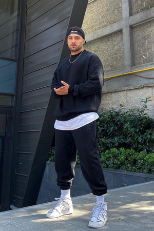 Smoked Gray Black Plus Size Oversized Women's High Waist Oversized Sweatpants With Elastic Hem - Swordslife