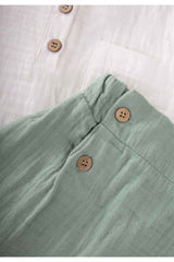 Organic Muslin Half Pop Shirt Shorts Set 1-5 Years Ecru