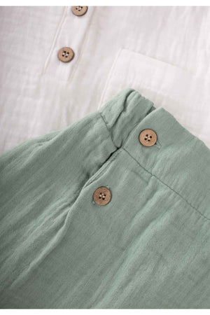 Organic Muslin Half Pop Shirt Shorts Set 1-5 Years Ecru