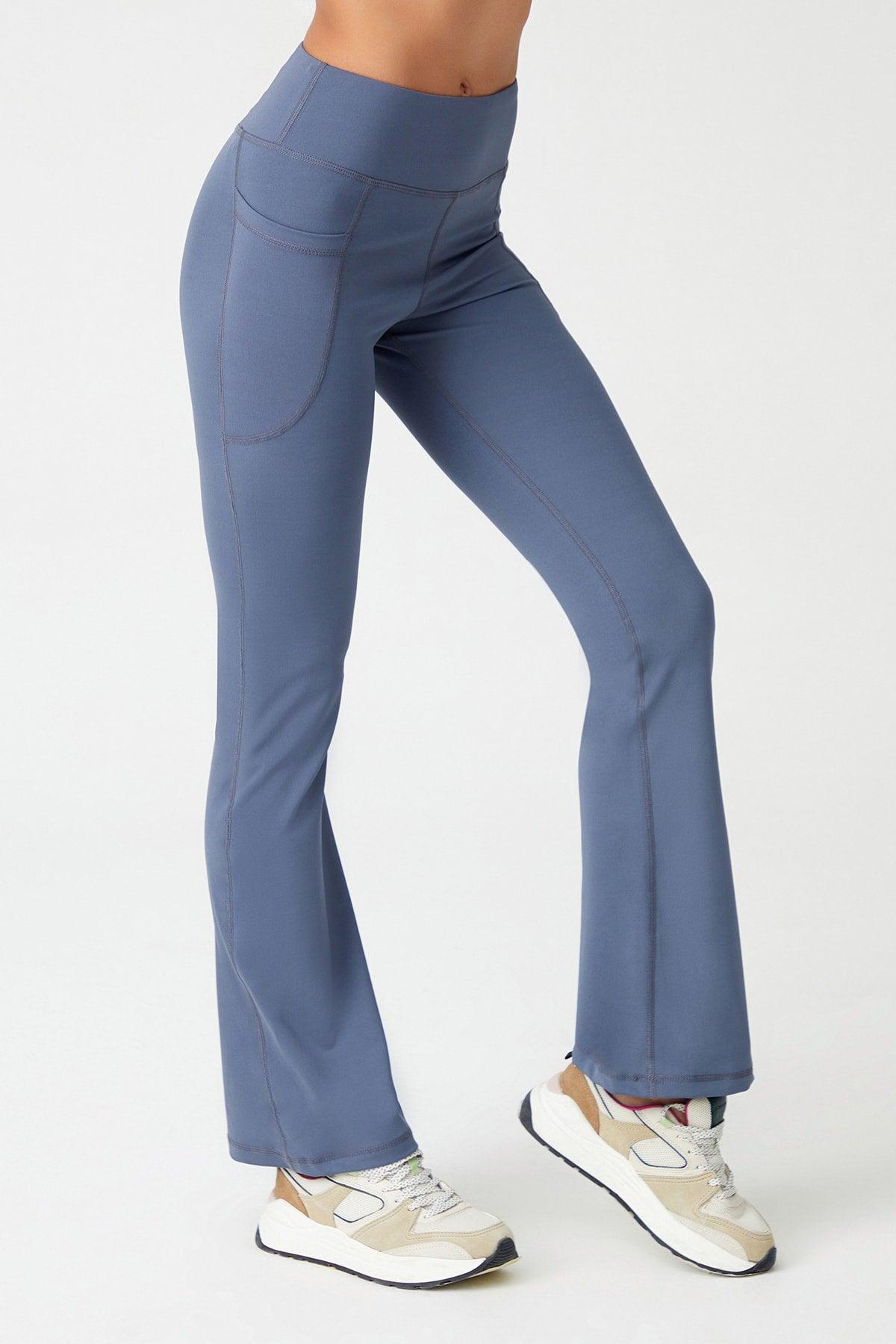 Women's Anthracite High Waist Contouring Double Pocket Spanish Leg Leggings Bootcut - Swordslife