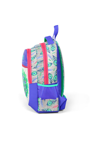 Kinder-Schulrucksack mit drei Fächern und Pfauenmuster, silberfarben, Lavendel, 23488