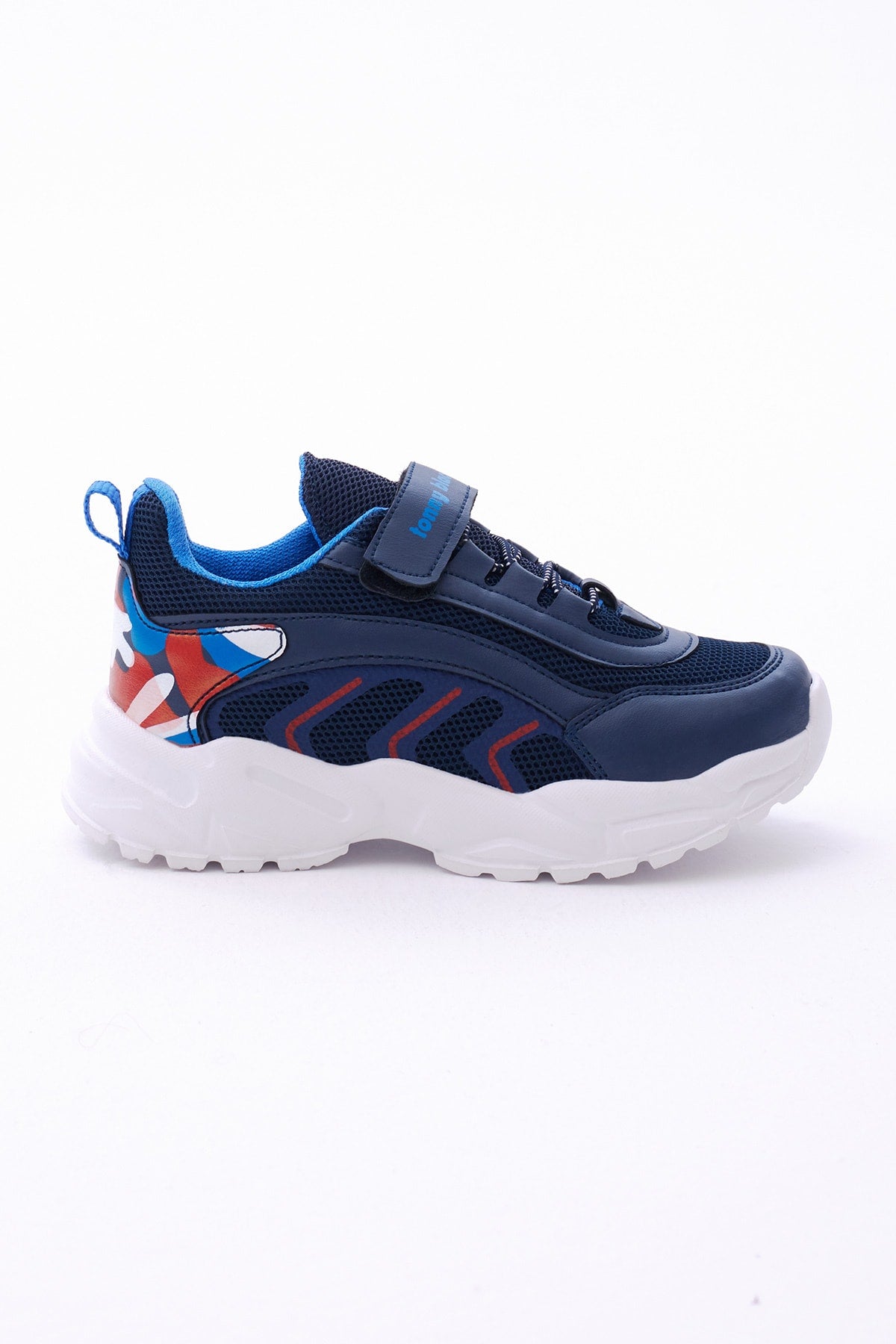 Kids Unisex Navy Blue Red Comfortable Fit Rubber Laced Velcro Sneakers