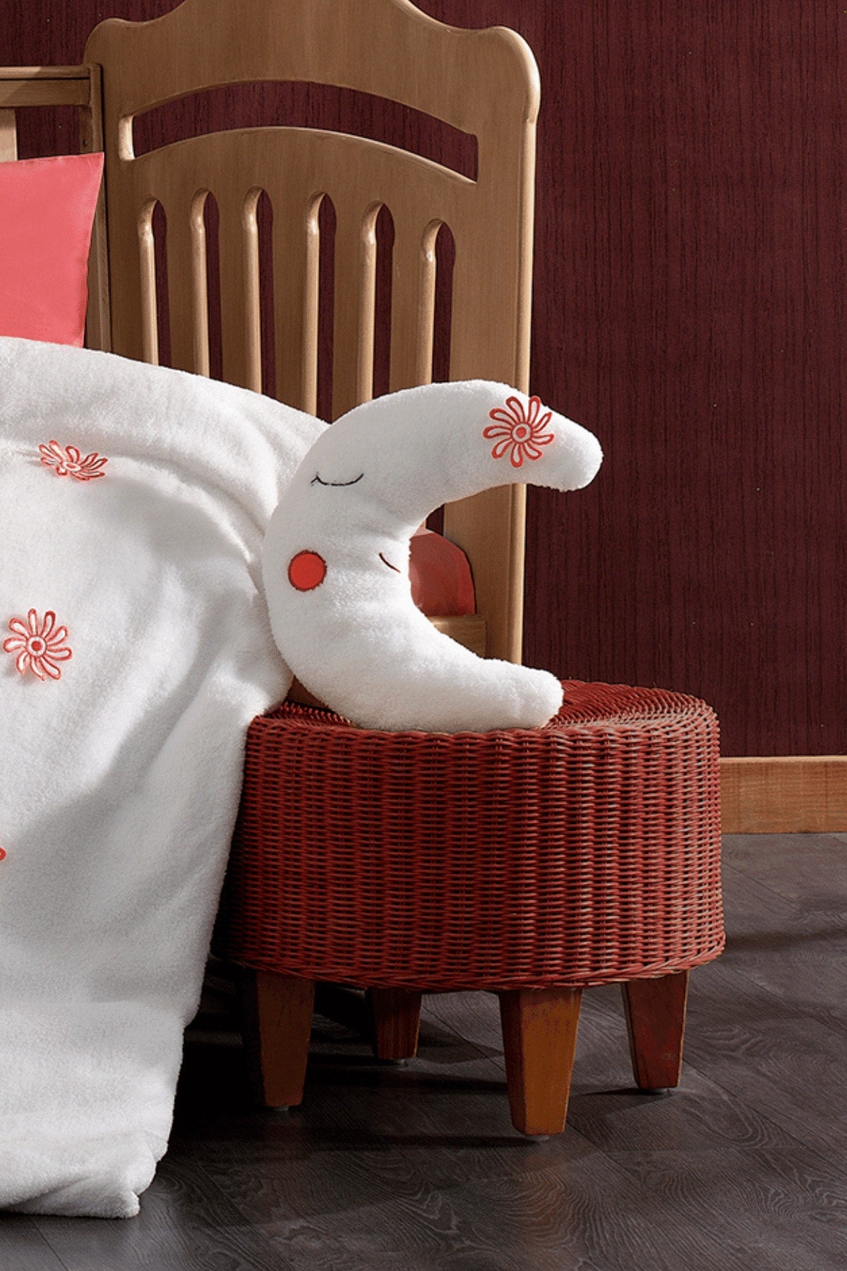4 Pieces 100% Cotton 3D Floral Pattern And Moon Padded Pomegranate Flower Baby Duvet Cover Set