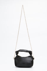 Black Shk24 Soft Leather Knot Detailed Chain Strap Hand and Shoulder Bag L:14 E:22 W:8 cm