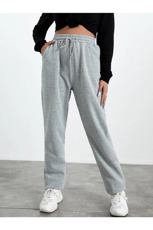 Jogger Sweatpants - Grau, Elastisches Bein, Hohe Taille, Sommer