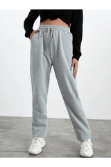 Jogger Sweatpants - Grey, Elastic Leg, High Waist, Summer