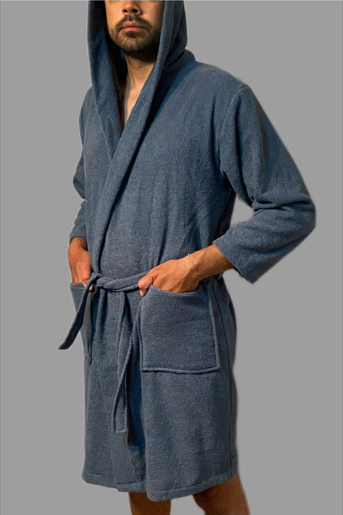 Cotton Loop Unisex Towel Bathrobe Indigo Blue - S/m - Swordslife