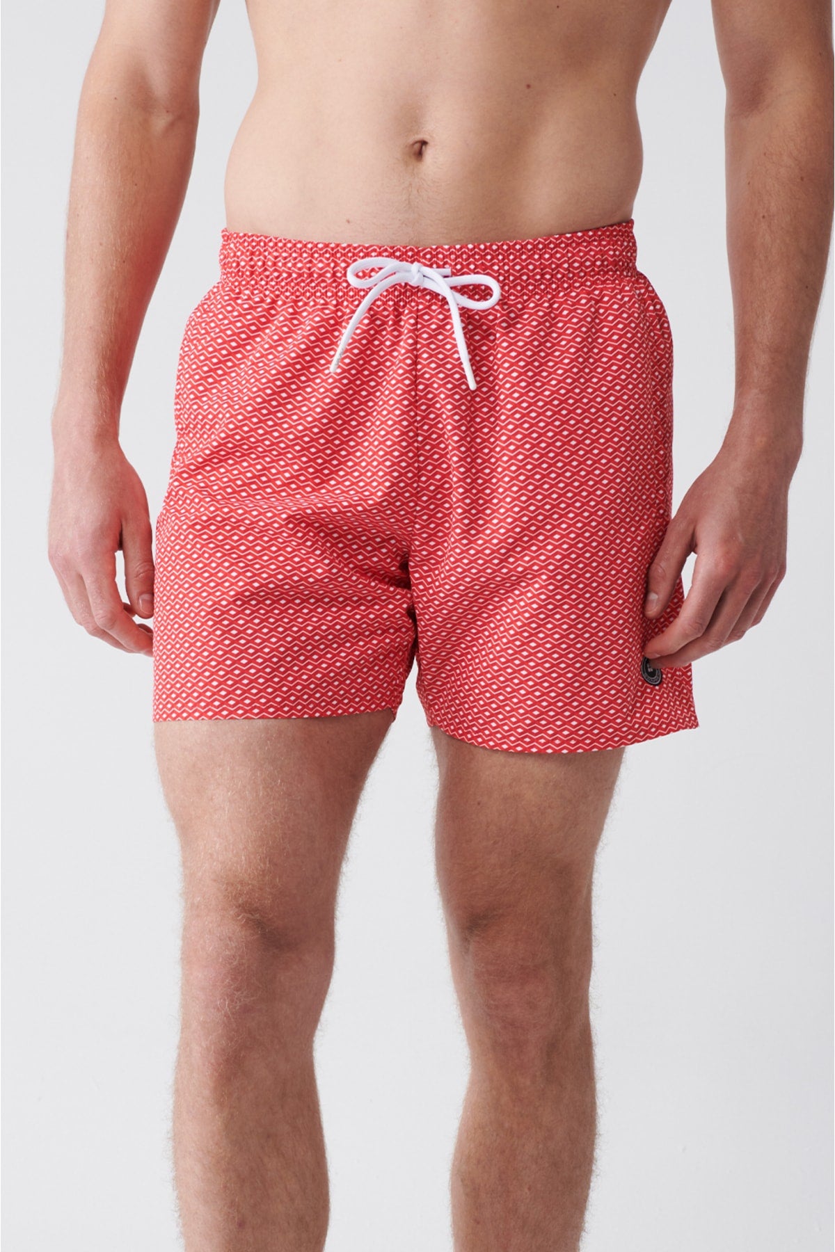 Men'S Red-White Quick Dry Printed Standard Size Swimwear Marine Shorts E003802