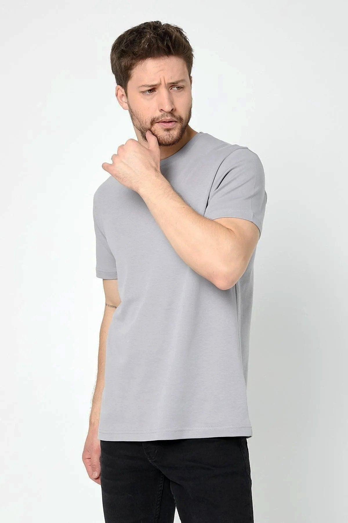 Men's Gray Crew Neck Cotton Short Sleeve T-Shirt