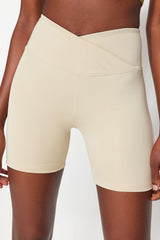 Beige Gathering Double Breasted Waist Detailed Sport Shorts Tights TWOSS21SR0714 - Swordslife