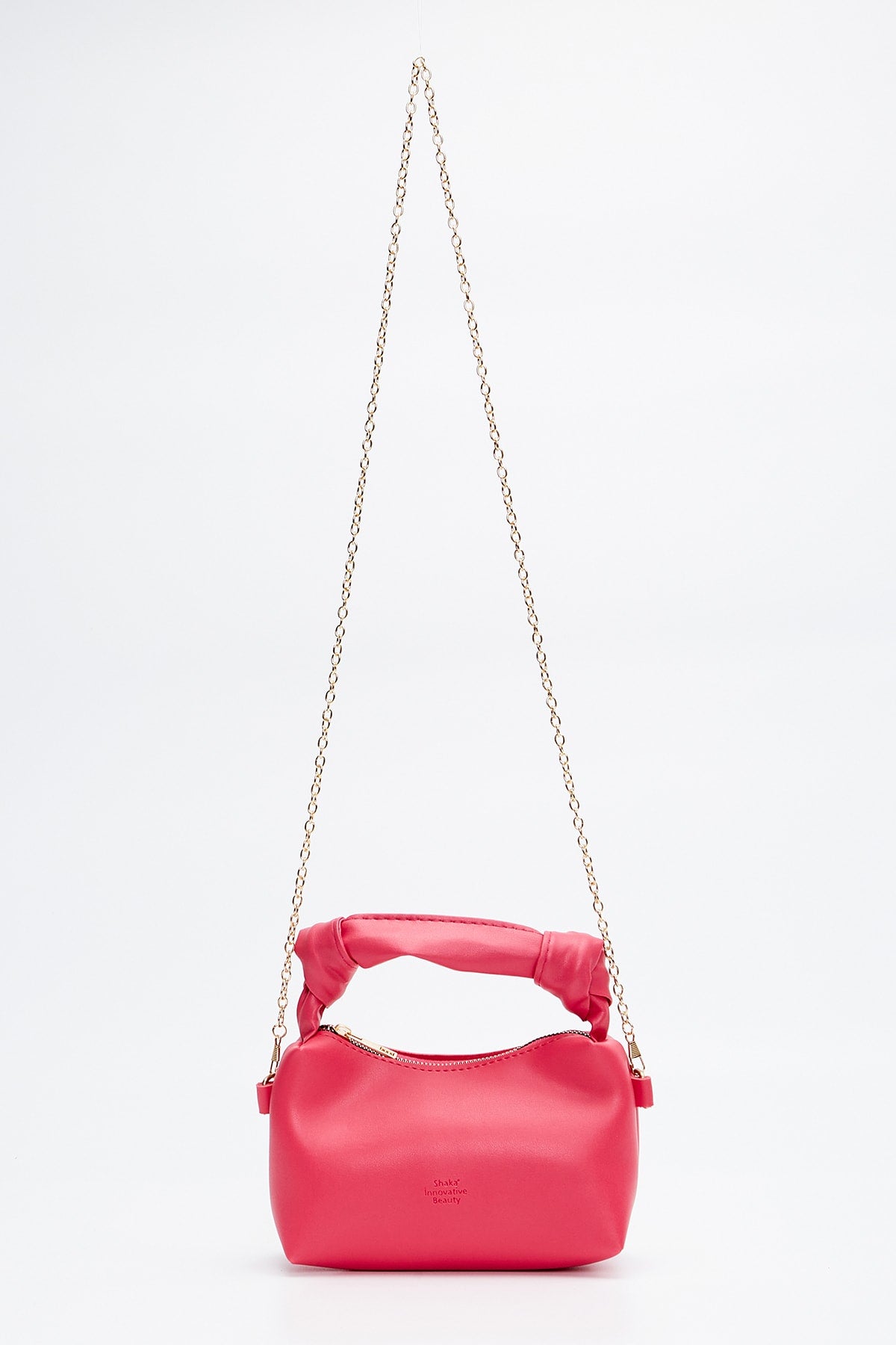 Fuchsia Shk24 Soft Leather Knot Detailed Chain Strap Hand and Shoulder Bag L:14 E:22 W:8 cm