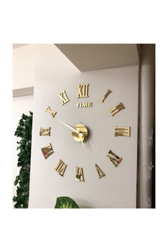Gold‑Finish 3D Roman Numeral Wall Clock – Silent Mechanism, Large Size