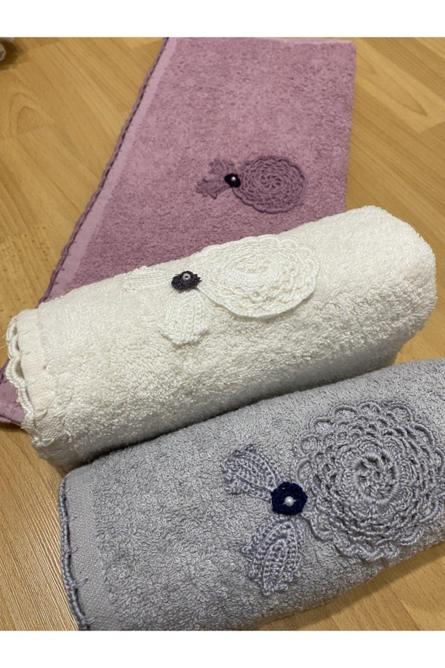 Pcs 50x90 Dowry Hand And Face Towel Set With 3d Flower Embroidery - Swordslife