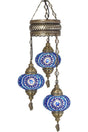 3 Authentic Ottoman Mosaic Colored Glass Pendant Lamp Chandelier, 3 Large Glass, Blue - Swordslife
