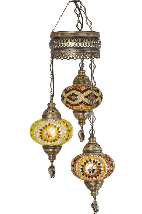 3 Authentic Ottoman Mosaic Colored Glass Pendant Lamp Chandelier, 3 Large Glass - Swordslife