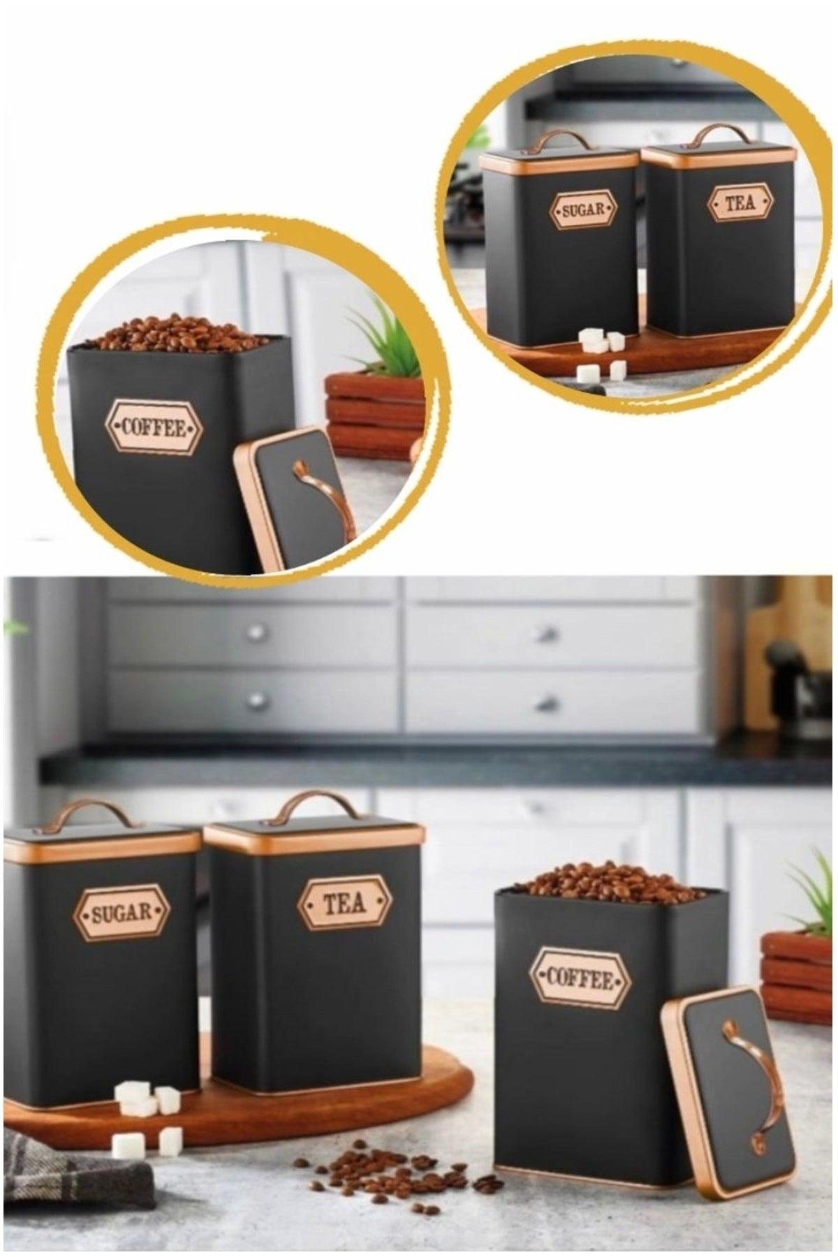 3 Pcs Metal Tea Sugar Coffee Storage Box Tea