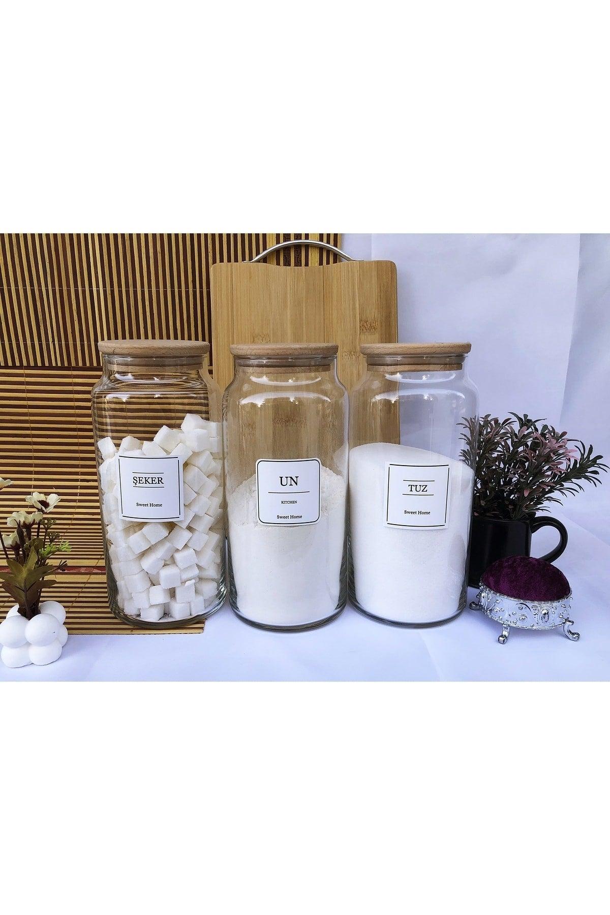 3 Pcs Wooden Vacuumed Bamboo Lid Glass Tea Sugar Coffee Flour Salt Jar 1440 Ml - Swordslife