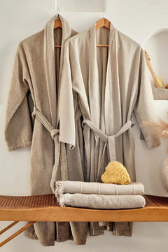 Beige 100% cotton kimono bathrobe in small/medium