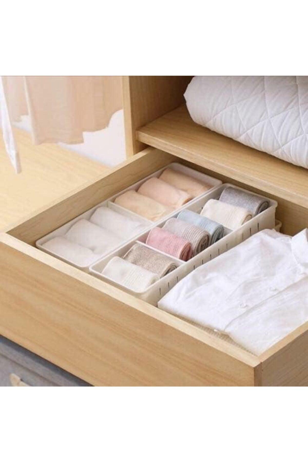 Adjustable Wardrobe Organizer With 4 Compartments In Drawer Large Size Gray Color 1 Pcs - Swordslife