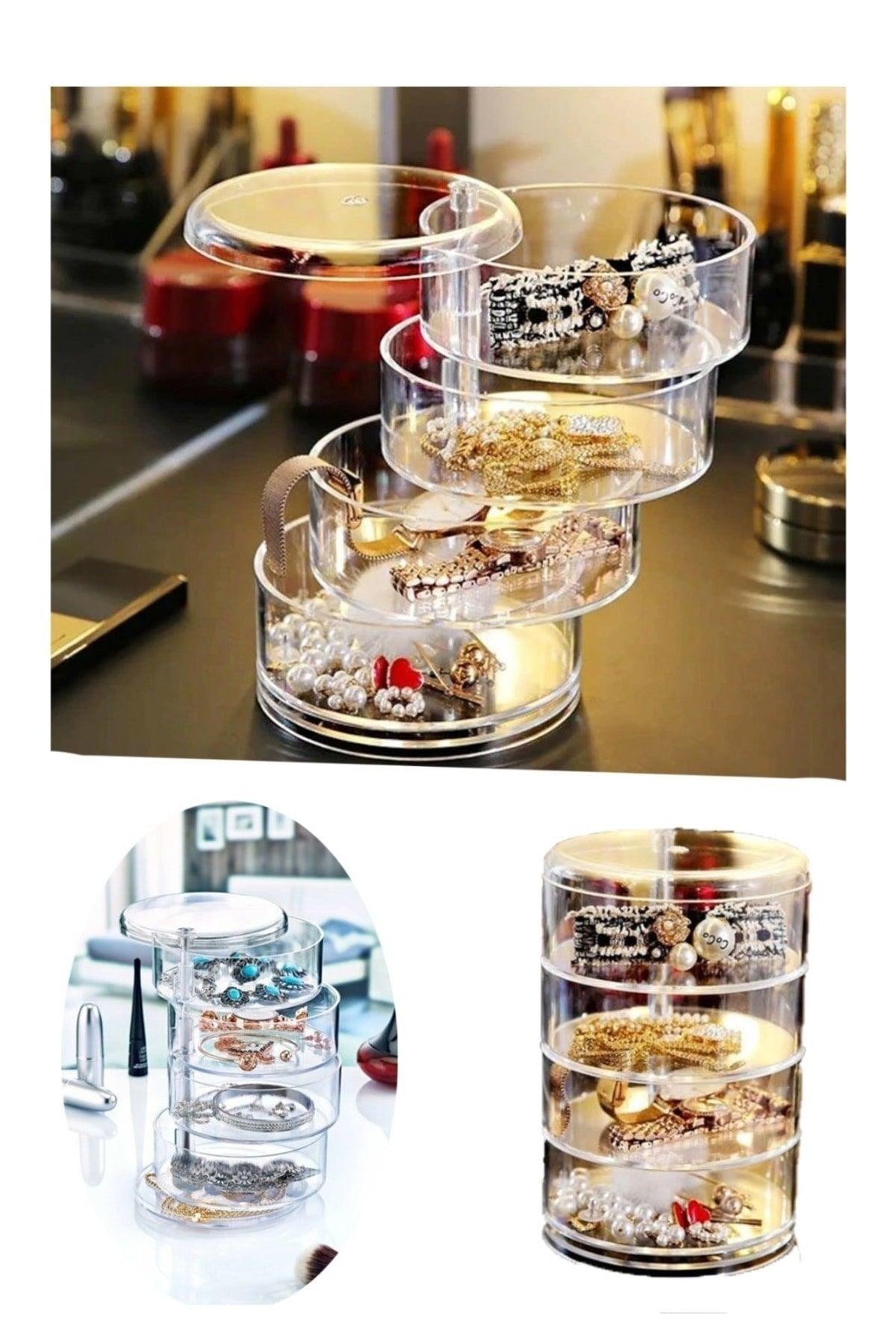 4 Tiers Rotating Cylinder Jewelry And Makeup Organizer - Swordslife