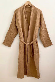 4 Layer Muslin Unisex Bathrobe Dressing Gown, 100% Cotton Kimono, Camel - Swordslife