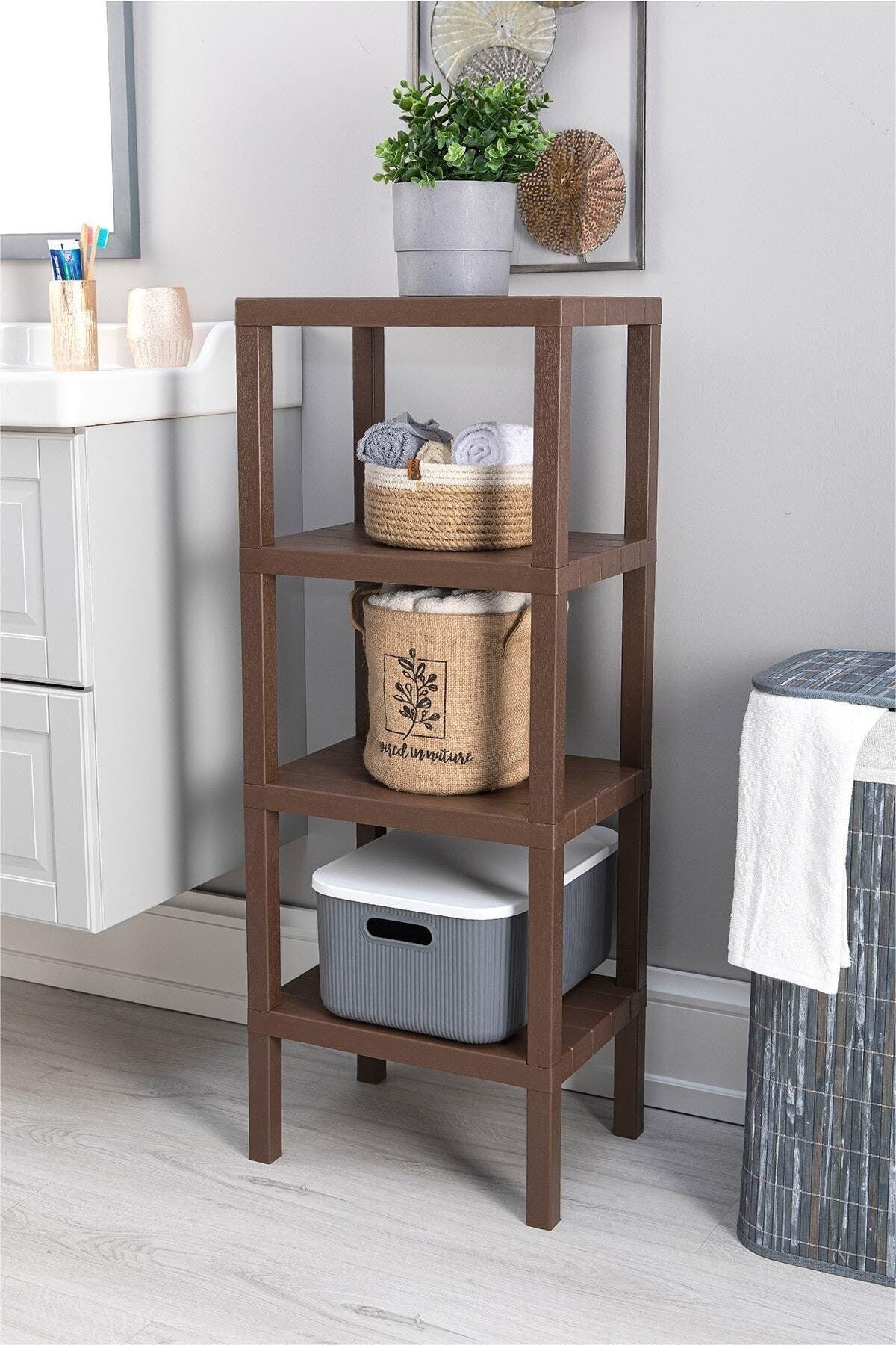 4 Tiers Plastic Shelving Unit Kitchen Shelf Bathroom Shelf Balcony Shelf Bathroom Organizer Coffee - Swordslife